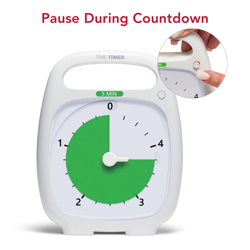 TIME TIMER PLUS 5 Minute Desk Visual Timer - Countdown Timer with Portable Handle for Classroom, Office, Homeschooling, Study Tool with Silent Operation (White) - Image 5